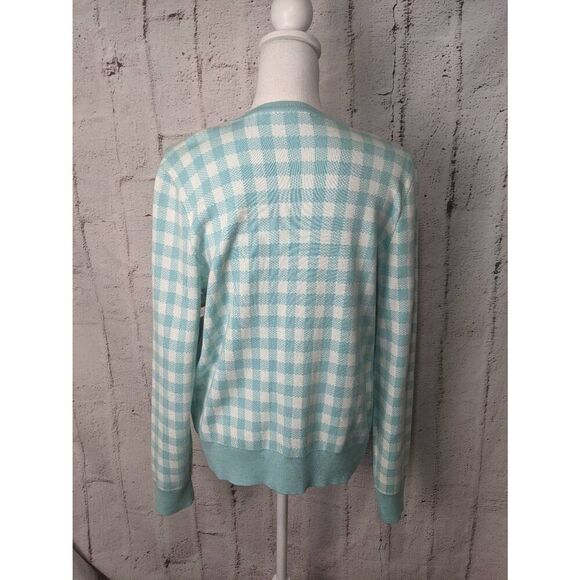 Draper James RSVP Turquoise Gingham Button up Cardigan Sz L Large NWT - Picture 4 of 10